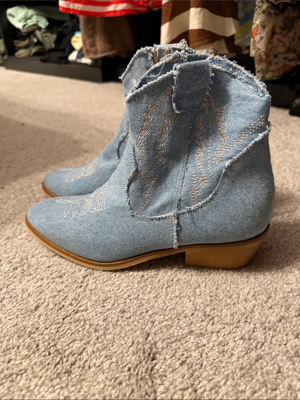 Denim Western Ankle Booties in Light Blue Size 39 Italian